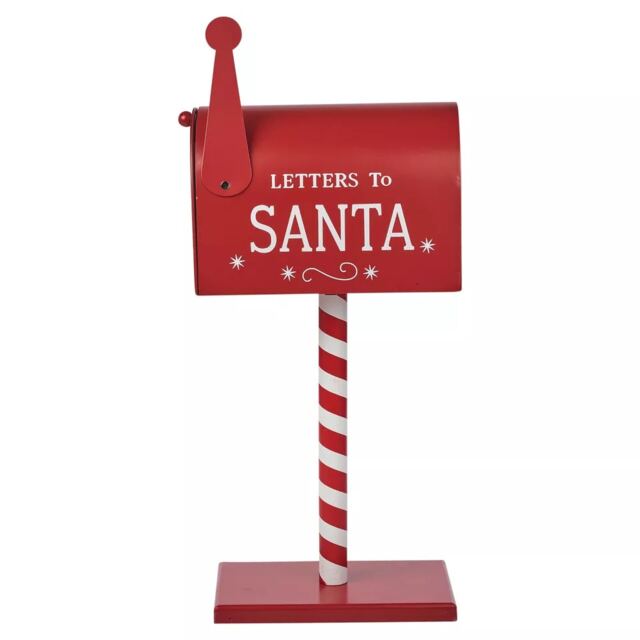 Large Red Wood & Metal Santa Mailbox- 50x24x15cm Red Red 1