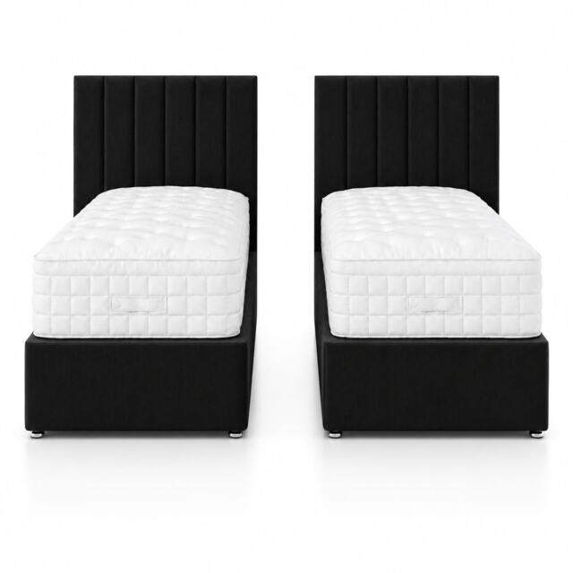 6ft Superking Zip Link 6x3 Length Black Plush Divan Bed Full Set No Drawers