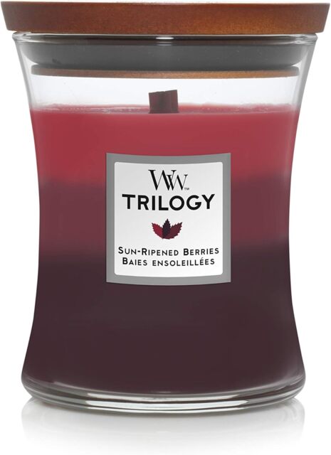 Woodwick Medium Hourglass Scented Trilogy Candle Sun-Ripened Berries with Crackling Wick Up to 60 Hours Burn Time