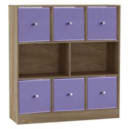 Asymmetrical 8 Cube Bookcase Unit w/ 6 Drawer Inserts Brown Oak & Lilac 8