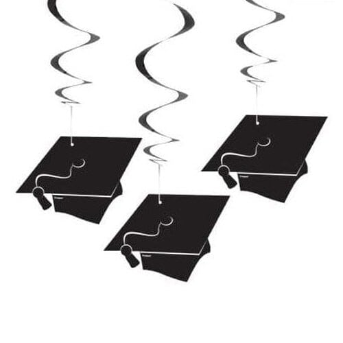 Graduation Caps Hanging Swirl Decorations - Pack of 3