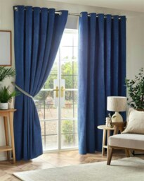 Chenille Blackout Ring Top Eyelet Curtains - 117cm x 137cm - Blue
