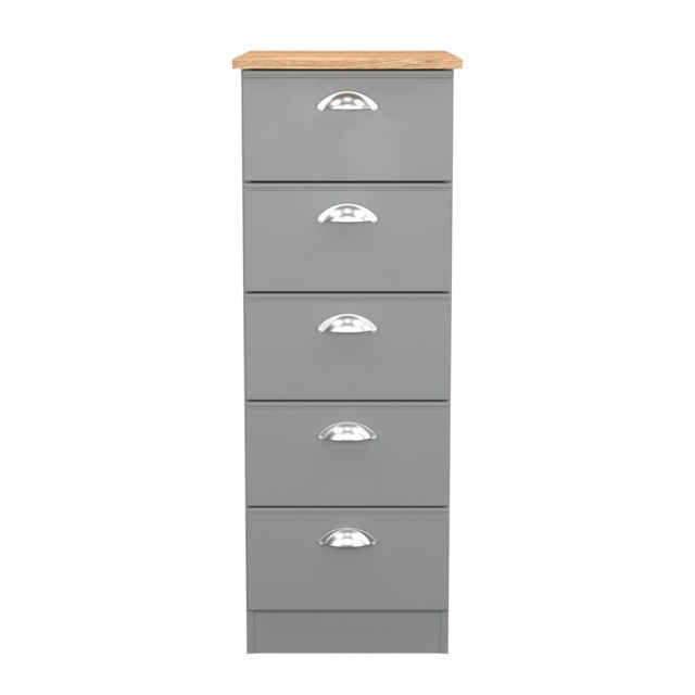 Albert 5 Drawer Tall Bedside Cabinet in Dusk Grey & Riviera Oak (Ready Assembled) Grey Dusk Grey & Riviera Oak