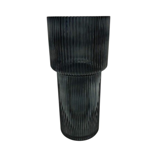 Blue Tall Glass Ribbed Vase