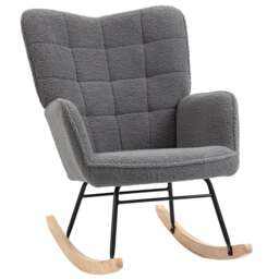 HOMCOM Wingback Rocking Chair with Wooden Base, Upholstered Fleece Glider Rocker for Nursing, Modern Armchair - Dark Grey