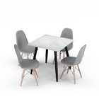 Ceramic Square Table Chairs Set Modern 4 Person Seater Kitchen Dining Room 80cm Multi Gloss White Table & Grey Chairs