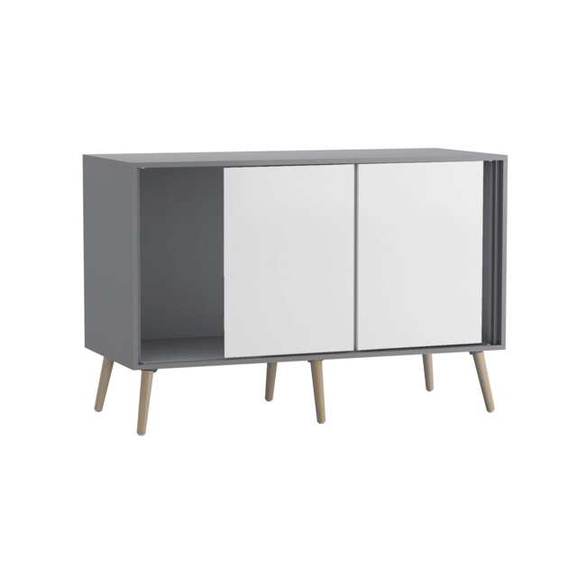 URBNLIVING Grey Carcass 3 Door Sliding Storage Cabinet Multi White Doors & Beech Legs 1