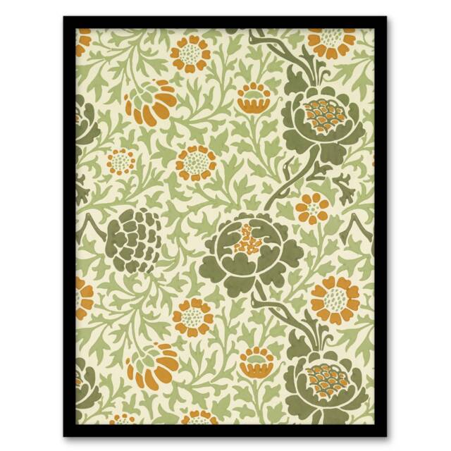 "Grafton 1883 Floral Motif Vintage Framed Wall Art Print William Morris 12x16"""