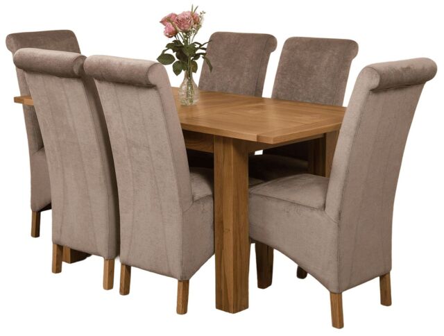 Hampton 120-160cm Oak Extending Dining Table and 6 Montana Fabric Chairs Grey Grey