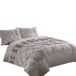 Duvet Cover And Pillowcase Set Silver Black Red Lilac White Pintuck Pleated Design Polycotton Linen Silver Silver Single