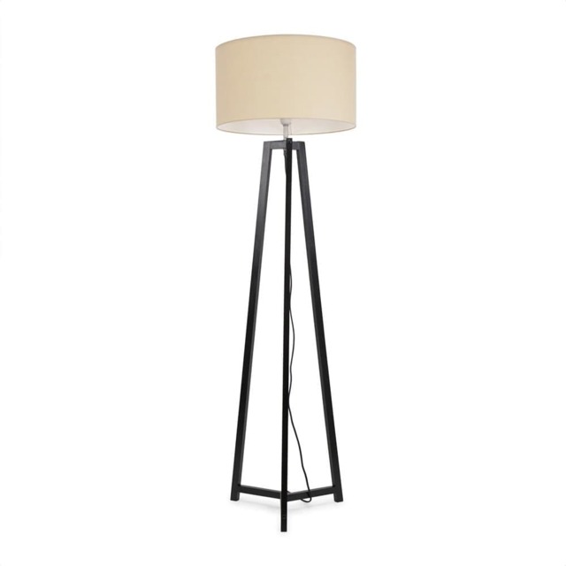 ValueLights Lottie Black Wood Tripod Floor Lamp Cream Shade