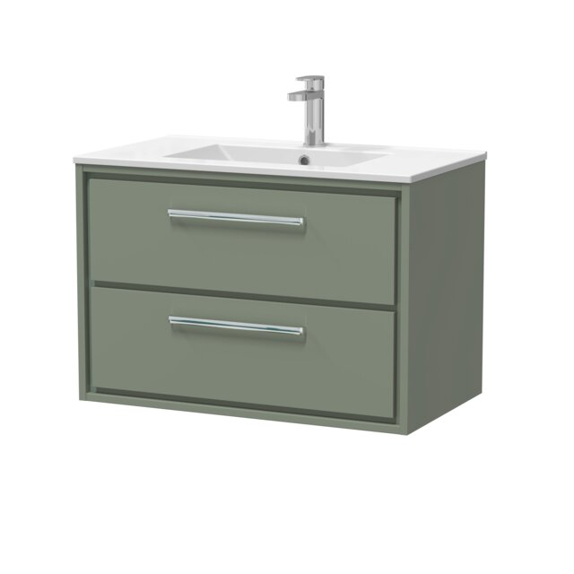 Balterley Modern Bathroom Wall Hung 2 Soft-Close Drawer Vanity Unit & Basin Green Reed Green 1