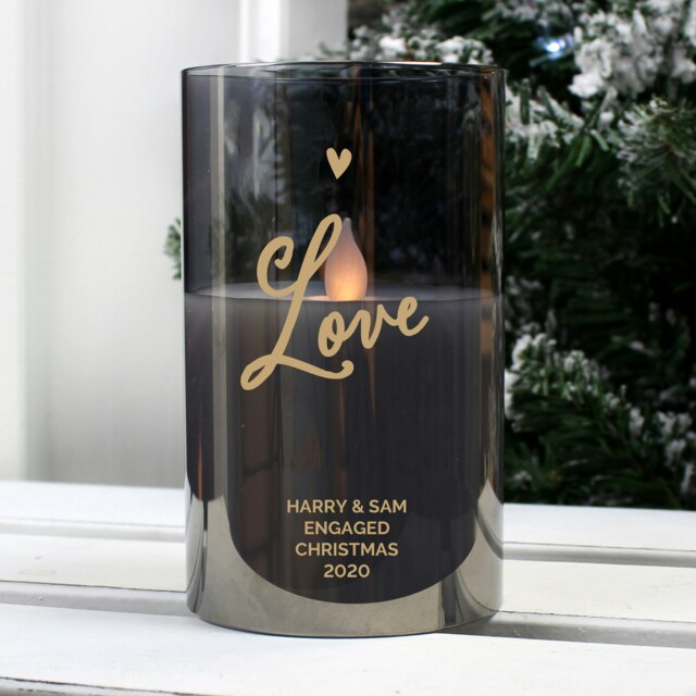 Personalised Love Smoked Glass LED Candle White