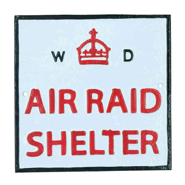Air Raid Shelter Cast Iron Sign Plaque Door Wall House Fence Gate Garden Yard