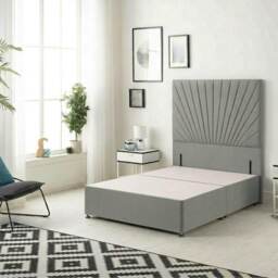 Sunburst Divan Bed with 54'' Floor Standing Headboard Linen Fabric Silver Silver