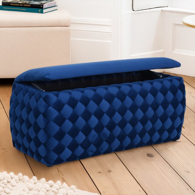 Plumeo Large Velvet Storage Ottoman - Dark Blue
