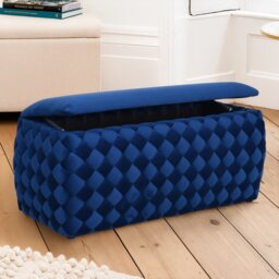 Plumeo Large Velvet Storage Ottoman - Dark Blue