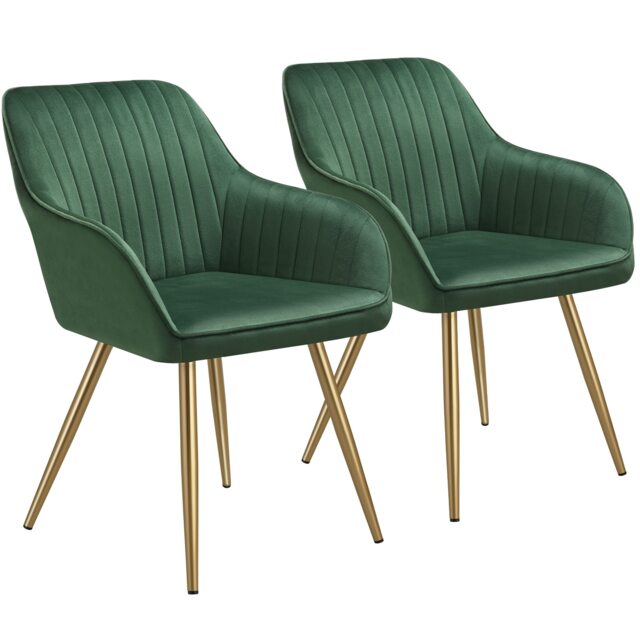 Dining Chair Marilyn - quilted velvet, continuous backrest, gold steel legs Green dark green/gold One Size 2