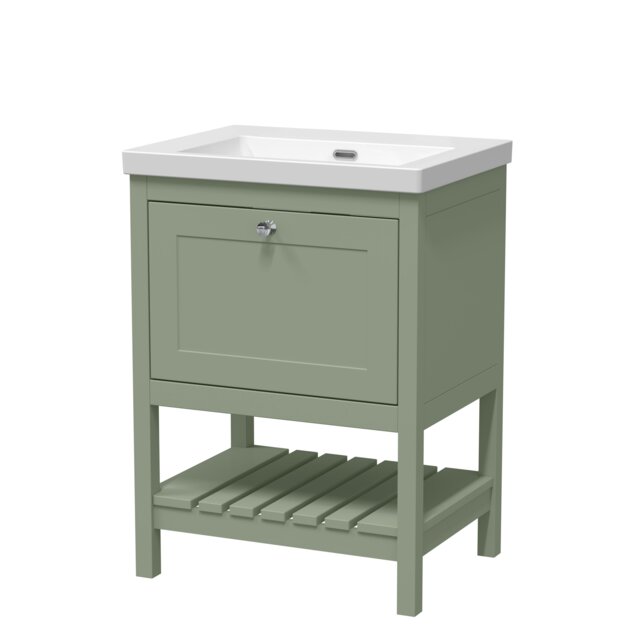 Balterley Coppenhall Contemporary 1 Drawer Floor Standing Vanity Unit, Fern Green, 600mm