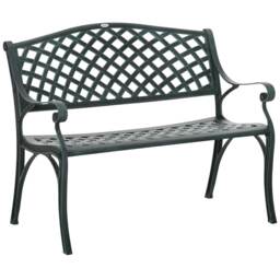Outsunny Cast Aluminium Garden Bench 2 Seater Antique Park Loveseat, Verdigris Green