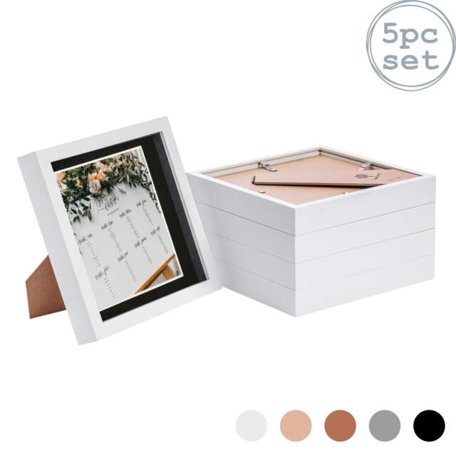 "Nicola Spring 8 x 8"" Photo Frames - White/Black Mount - 3D Picture Frame Box Portrait Display Case (22.5 x 22.5cm) Set of 5"