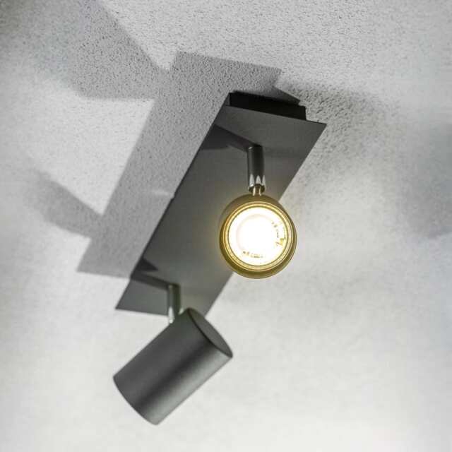 CGC Lighting VENETO Black 2-Head Adjustable GU10 Ceiling and Wall Spotlight Black Black height: 12 cm, width: 29 cm, cylinder width: 5.3 cm
