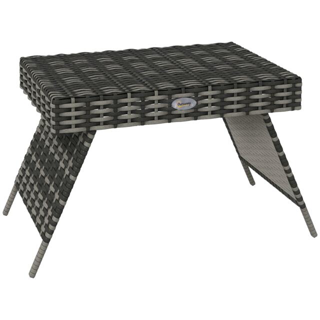 Outsunny Foldable Outdoor Side Table, Rattan Garden Coffee Table with Steel Frame, Space Saving Bistro Garden Furniture for Patio, Balcony, 60 x 41 x 41 cm, Mixed Grey