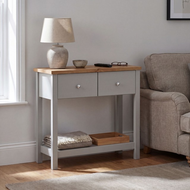 Vida Designs Arlington 2 Drawer Console Table With Shelf, Grey & Oak