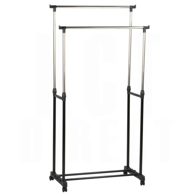 KCT Clothes Rail Double Adjustable Clothing Rack for Kids Bedroom Small Spaces Small Hanging Coat Dress Garment Display Stand Tidy Grey Silver