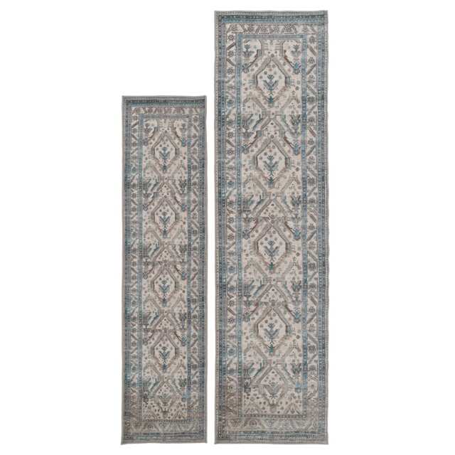 KUKOON Beige Grey Traditional Bordered Medallion Washable Living Room Area Rug 80cm x 300cm