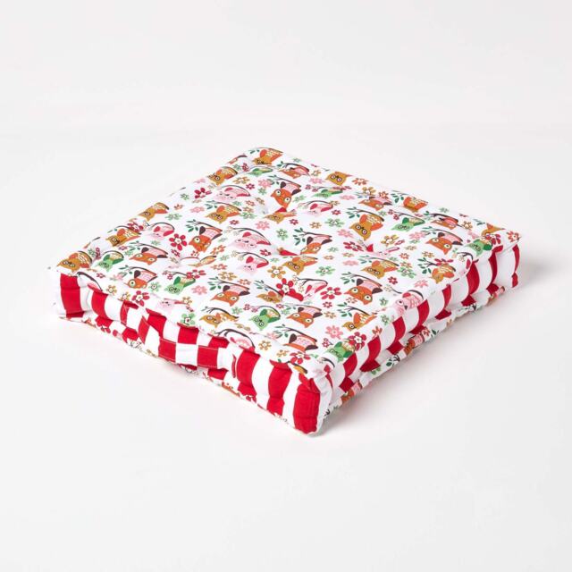 Homescapes Cotton Owl Floor Cushion - 50 x 50 cm Red 50 x 50 cm