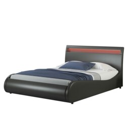 Orion LED Lights Headboard Gaming Style Black Faux Leather Bed Frame (Double) Black Black Double
