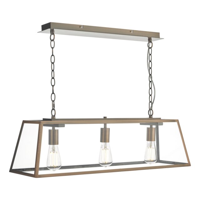 Academy 3 Light Bar Pendant Antique Copper and Glass