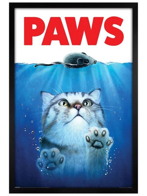 Black Wooden Framed Horror Cats Paws Maxi Poster Multi