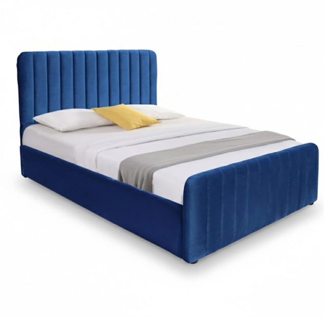 Ottoman Gas Lift Storage Bed 4ft Small Double Blue Velvet Bedroom Furniture