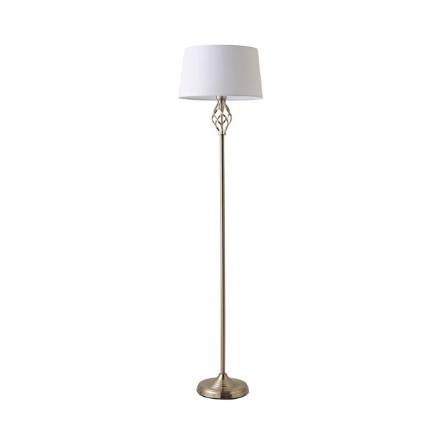ValueLights Memphis Twist Silver Floor Lamp White Taper Shade