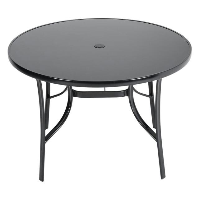Living and Home Metal and Tempered Glass Garden Table Outdoor - Black