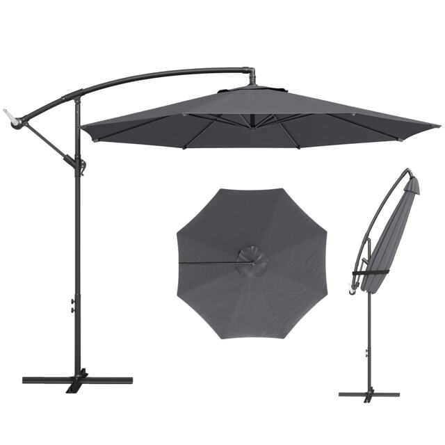 Outsunny 3(m) Garden Banana Parasol Cantilever Umbrella w/ Base, Grey Grey Grey Φ295 x 250H cm