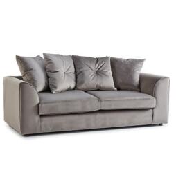 PLUSH VELVET GREY SORRETO 3 SEATER SOFA SUITE