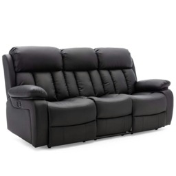 Chester 3 Seater Electric High Back Bonded Leather Recliner Sofa (Black)
