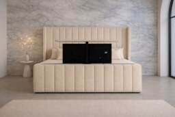 Tv Bed 5ft Kingsize Cream Plush Frame Only With 54inch Headboard Solid Bed