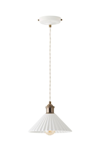ValueLights Burford White Ceramic Ribbed Ceiling Pendant Light