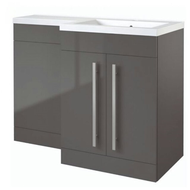 Bathroom Right Handed 2 Door Combination Unit with L Shape Basin 1100mm Wide (Nexus) - Storm Grey Gloss - Brassware Not Included Grey Grey 1