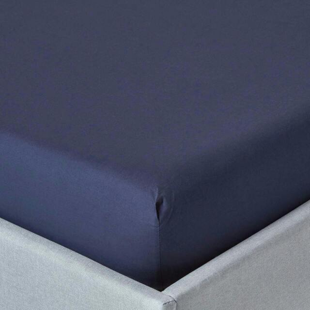 Homescapes Navy Blue Egyptian Cotton Fitted Sheet 200 TC, Small Double Blue Small Double