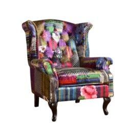 Fabric Patchwork Chesterfield Avici Scroll Wingback Chair