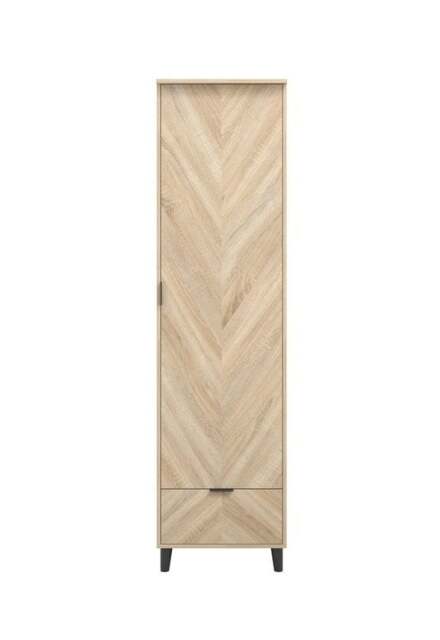 Stockholm Chevron 1 Door Wardrobe - Engineered Wood - L58 x W50 x H190 cm - Sonoma Oak/Black Matte Brown