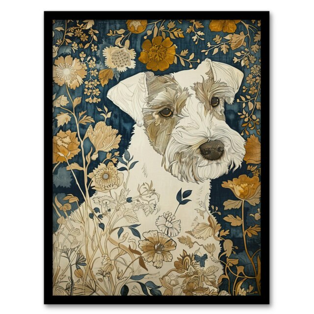 Dog Parson Russell Wildflowers Ochre Animal Lover Black Framed Wall Art Print A4