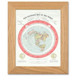 Gleason 1892 World Time Calculator Flat Earth Map Art Oak Wood Framed Wall Print