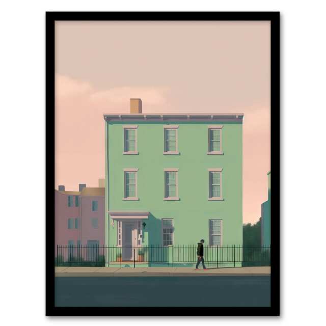 Sage Green House Minimalist Soft Pastel Pink Black Framed Wall Art Print A4
