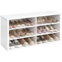 Entryway Shoe Bench with 6 Storage Compartments and Adjustable Shelves, Hallway Storage Unit, Cloud White
